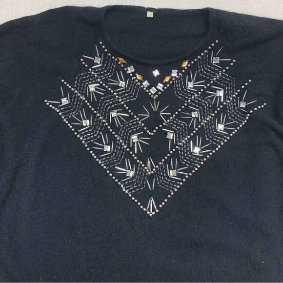 Vintage Oversized Black Italian Angora Sweater Blouse Shirt Top Beaded Dolman - Picture 2 of 7